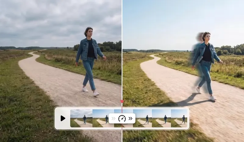 PowerDirector speeding up a video clip on the timeline