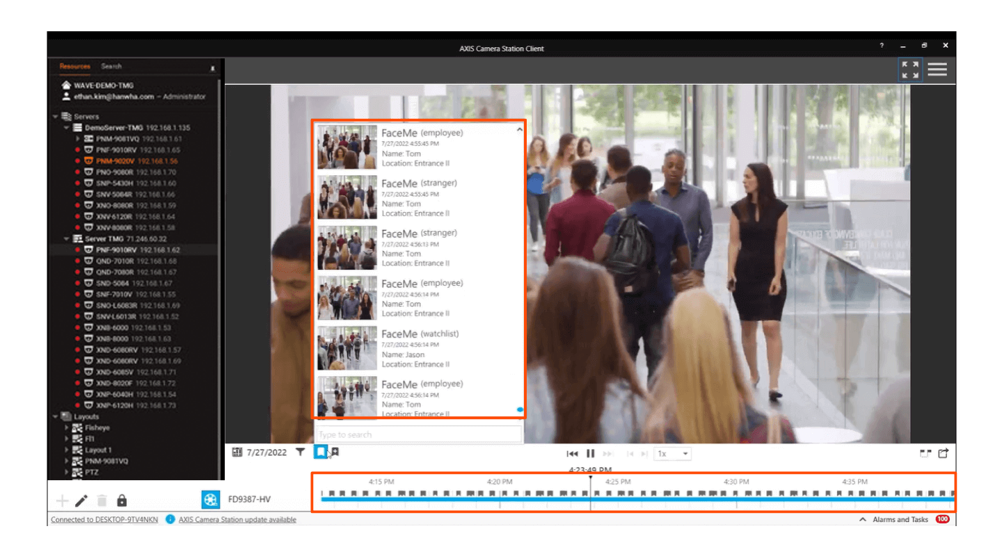 Video timeline display of facial recognition results makes it easy to find individuals