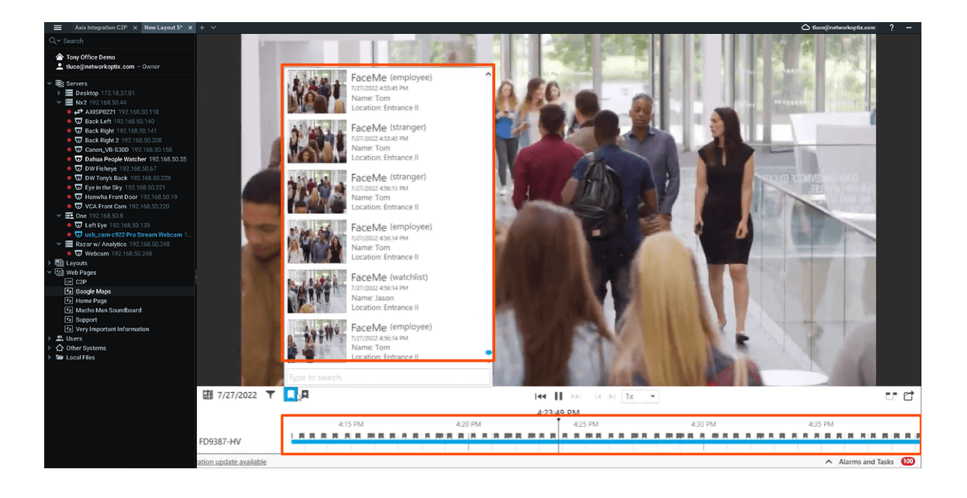 Video timeline display of facial recognition results makes it easy to find individuals